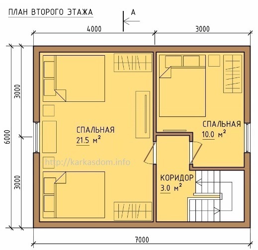 План второго этажа каркасного дома 6х10м 105м