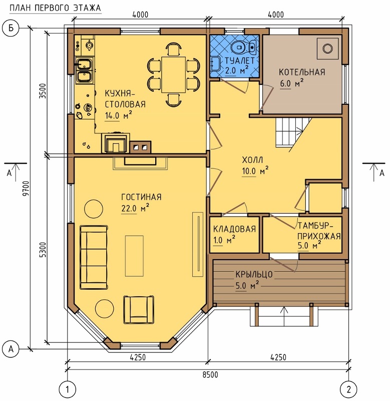 План первого этажа каркасного дома 148м/кв